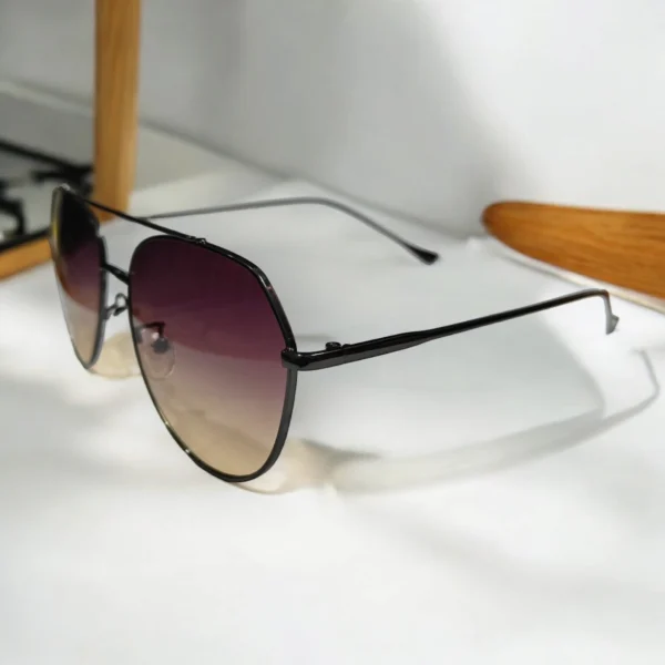 Round Glass Classic Aviator Shaped Sunglasses With Greis Glass & Black Temples Unisex
