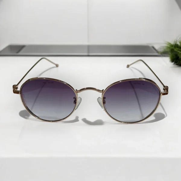 Round Shaped Sunglasses With Greyish Glass & Golden Frame For Unisex