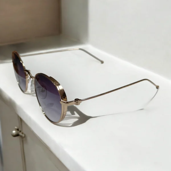 Round Shaped Sunglasses With Greyish Glass & Golden Frame For Unisex
