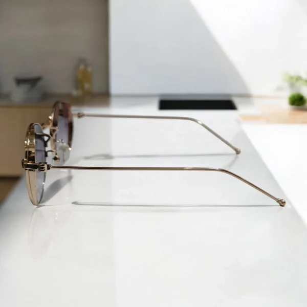 Round Shaped Sunglasses With Greyish Glass & Golden Frame For Unisex