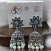 Oxidized Silver-Toned Jhumka Earrings with Pearl Drops
