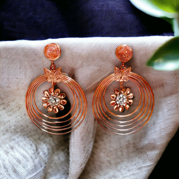 Rose Gold Layered Circle Earrings with Butterfly Charm