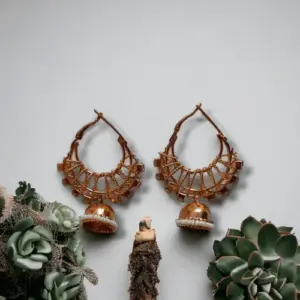 Rose Gold Hoop Earrings with Jhumka Stone