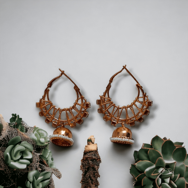Rose Gold  Hoop Earrings with Jhumka, Stone And Pearl Accents