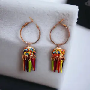 Jingly Jangle Hoop Earrings with Multicolored Beaded Charms (Rose Gold)