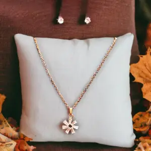 Rose Gold Dazzling Necklace with a Blooming Diamond Flower Pendant With Earrings