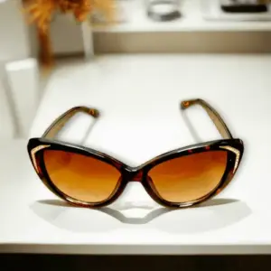 Brown & Black Leopard Cat-Eye Sunglasses with Crystal Embellishment