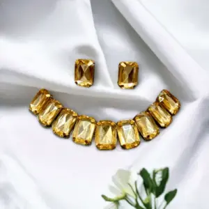 A Dazzling Square-Cut Crystal Necklace and Earring Set in Golden Hues
