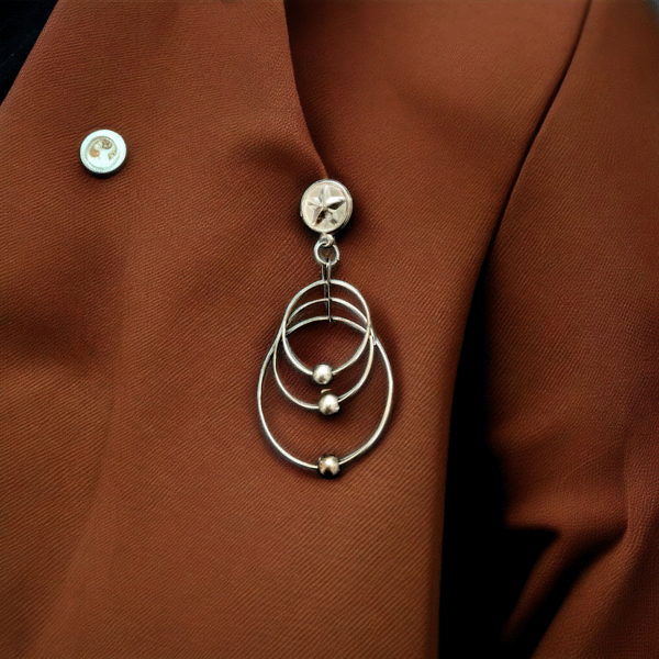 Sterling Silver Interlocking Triple Circle Drop Brooch with Dangling Beads