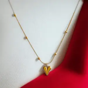 Anti-Tarnish Heart Pendant with Gold-Tone Chain